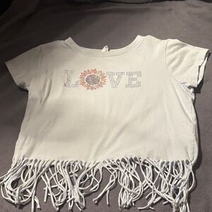 Fringe Hem Kids Tee with LOVE Design - White